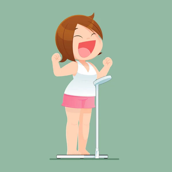Η γυναίκα είναι ευχαριστημένη για απώλεια βάρους — Διανυσματικό Αρχείο