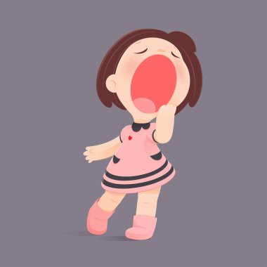 Cartoon Girl Yawning And Sleepy. clipart