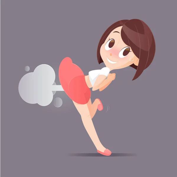 Cute Woman Farting With Blank Balloon Out From Her Bottom — Stock Vector