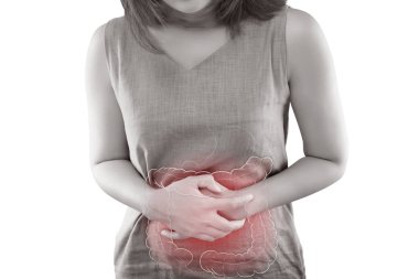 The photo of large intestine is on the woman's body. clipart
