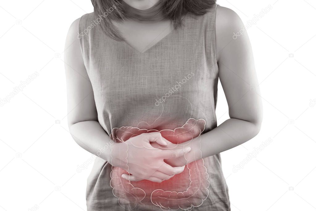 The photo of large intestine is on the woman's body.