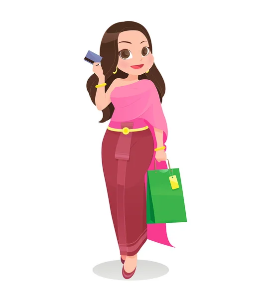 Thailand woman shopping with credit card — Stock Vector
