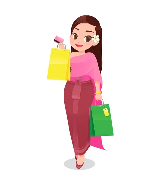 Thailand woman shopping with credit card — Stock Vector