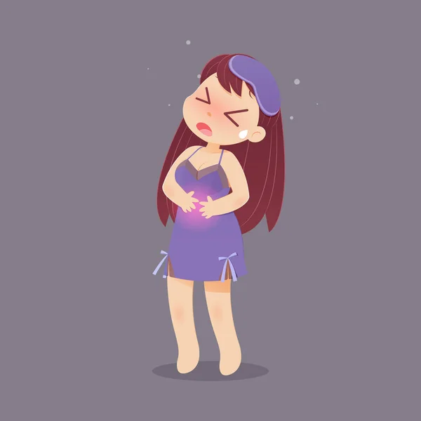 Mujer de dibujos animados en ropa de dormir se despiertan para ir al baño . — Vector de stock