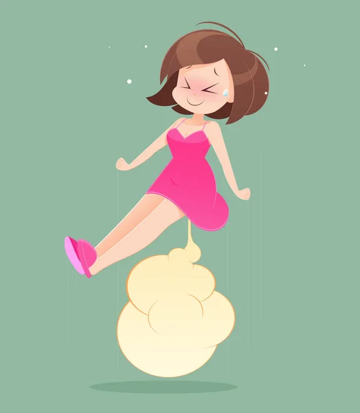 Woman in pink nightgown farting. — Stock Vector