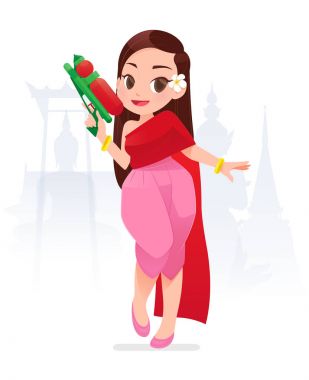 Songkran Festivali, kültür Tayland, vektör çizim