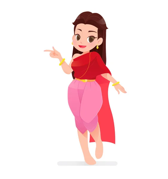 Las mujeres tailandesas en vestido tradicional tailandés, Vector de dibujos animados — Vector de stock