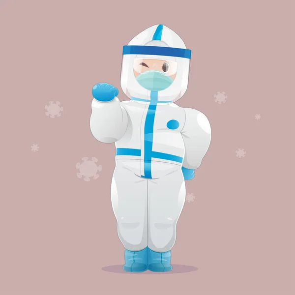 Cartoon Άτομα Που Φορούν Στολή Προστασίας Βιολογικού Κινδύνου Και Ιατρικά — Διανυσματικό Αρχείο
