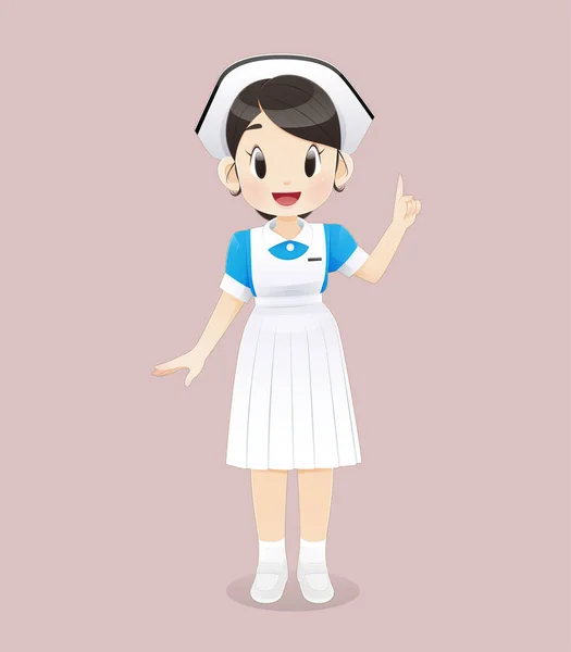 Estudante Enfermagem Vestindo Uniforme Azul Branco Fica Fundo Rosa Equipe — Vetor de Stock