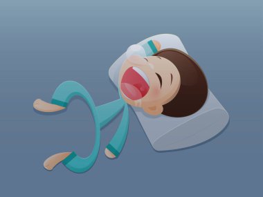 Çizgi filmci geceleri yatak odasında uyur. Uyu. Karakter ve vektör çizimi.