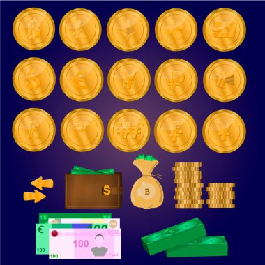 Cryptocurrency para, para, iş kümesi.