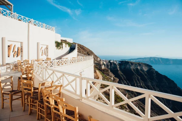 Weiße Terrasse Auf Der Insel Santorini Mit Treppe Zum Meer — Stockfoto