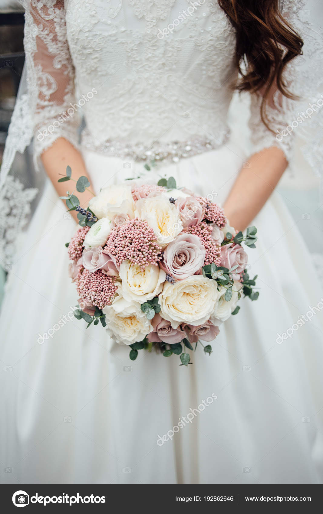 Gentle Wedding Bouquet White Pink Flowers Hands Bride Wedding