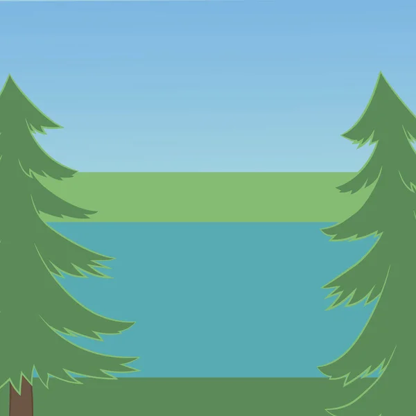 Paisaje con dos pinos con lago, cielo y tierra — Archivo Imágenes Vectoriales