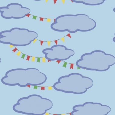 Bayraklar hafif seamles ile mavi bulutlar kıvrımlarına boyalı çizgi film
