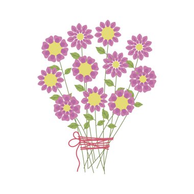 Narin buket Pembe çiçek bir beyaz üzerine kırmızı iplik ile 