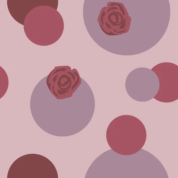 Rosas rojas y rosa, círculos rojos sobre un fondo claro sin costuras p — Archivo Imágenes Vectoriales