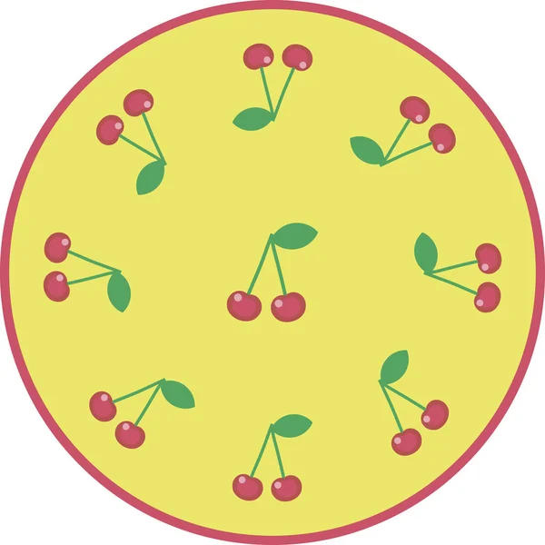 Runda sammansättningen av körsbär på gul bakgrund med en röd — Stock vektor