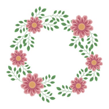 çelenk hassas güzel pembe çiçekler ve dalları yeşil yaprakları ile