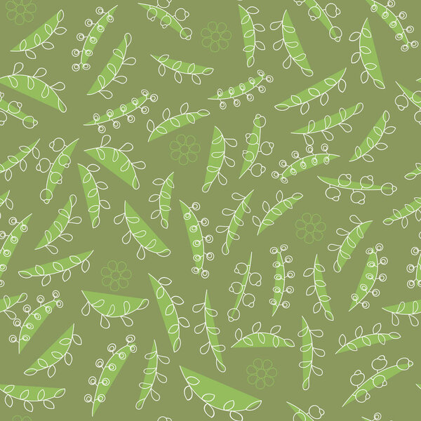 green calm seamless floral pattern with flowers, branches and leaves