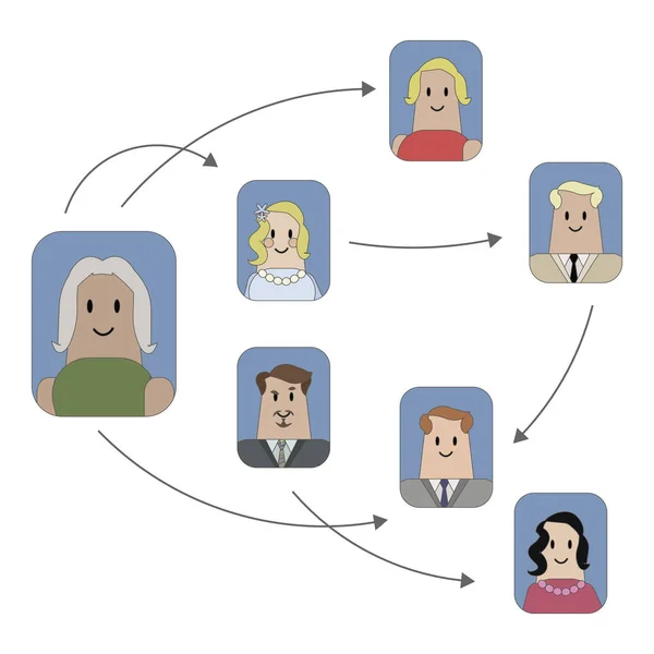 Grupo de iconos vectoriales con dibujos de personas y flechas jerarquía de equipo aislado sobre fondo blanco — Archivo Imágenes Vectoriales