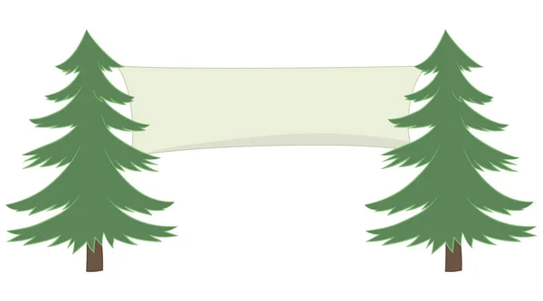 Δύο πεύκα πράσινο διάνυσμα και nner τεντωμένο μεταξύ τους απομονώνονται σε λευκό φόντο. — Διανυσματικό Αρχείο