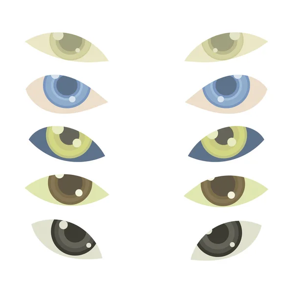 5 vector pairs of eyes with multicolored irises or lenses isolated on white background — Stock Vector