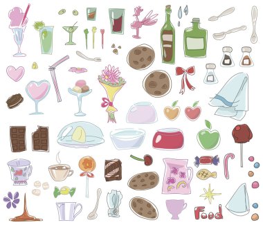 çok renkli yemek, yemekler, tatlılar beyaz arka plan sette izole