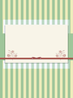 sarı-yeşil çizgili kağıt saten kurdele ve yarı saydam tabaka retro kartpostal kırmızı yay ile fırçalayın