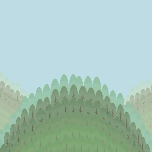 Verdes colinas de color turquesa cubierto de bosque caducifolio con la ilustración vector cielo azul de fondo — Archivo Imágenes Vectoriales