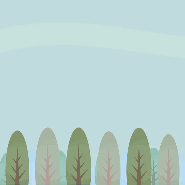 Árboles de hoja caduca turquesa verde sobre un fondo de ilustración vector cielo azul — Archivo Imágenes Vectoriales
