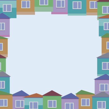 Renkli küçük evler ile windows ve çatı kare sınır vektör çizim