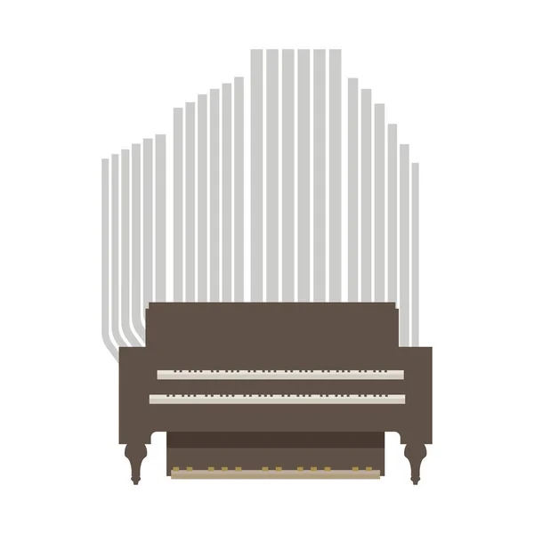 Kleine Raumorgel aus Holz braun und grau mit zwei Tastaturen für Hände und einer für Beine isoliert auf weißem Hintergrund — Stockvektor
