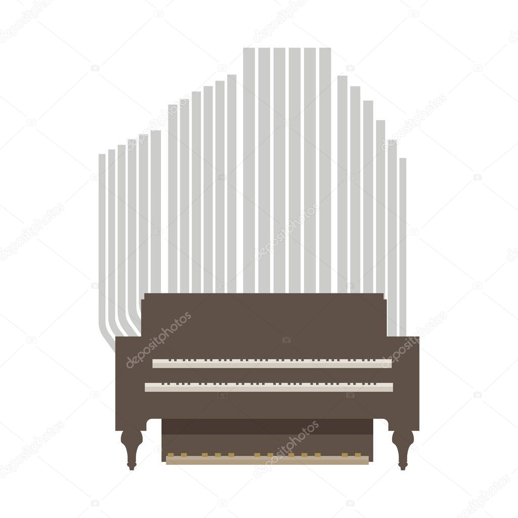 small room organ wooden brown and gray with two keyboards for hands and one for legs isolated on white background