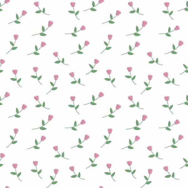 Dulce luz linda rosas rosadas con hojas sobre fondo blanco patrón sin costuras — Vector de stock