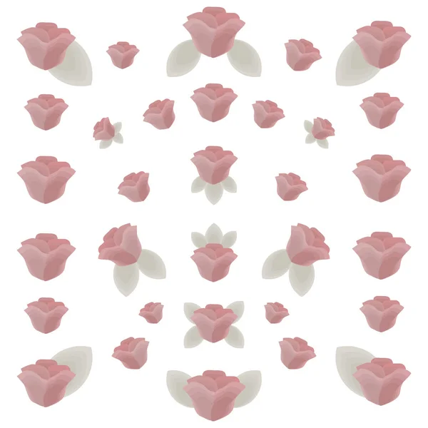 Pastel rosa flores con hojas de color gris claro patrón de fondo sobre fondo blanco — Vector de stock