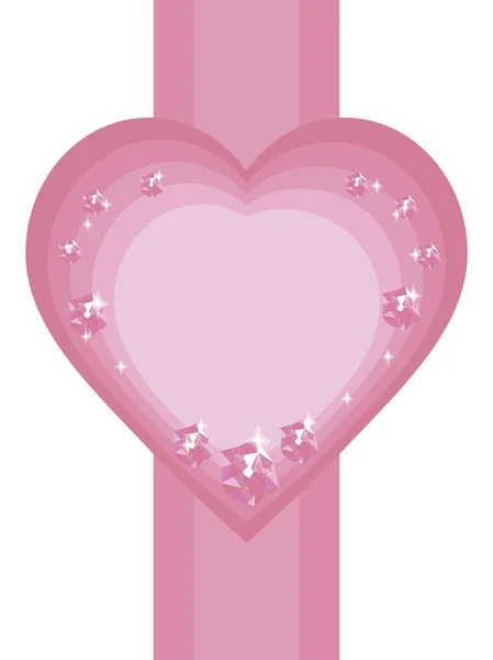 Градиент розовое сердце на ленте с блестящими розовыми драгоценностями с блеском мерцания изолированы на белом фоне — стоковый вектор