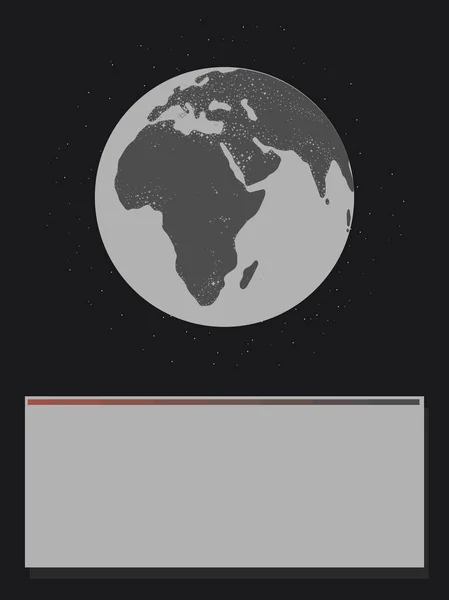 Черно-белая планета светящиеся континенты Евразия африканского света освещения земли в черном пространстве со звездами снизу блока для надписей карты игровое сообщение — стоковый вектор