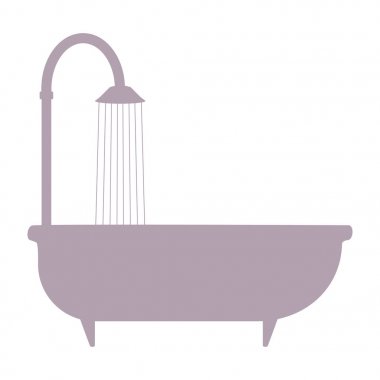 Beyaz arka plan üzerinde izole banyo su sıcak duş ışık gri vektör anahat şekli amblemi sıhhi tesisat