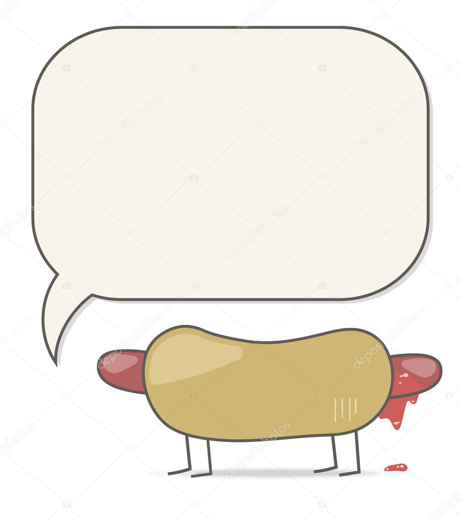Character Appetizing Hot Dog Vector Bun Roll Sausage Dripping Ketchup With Black Legs Standing On White Isolated Background Says Cloud Of Comics For Text Signature Advertising Premium Vector In Adobe Illustrator