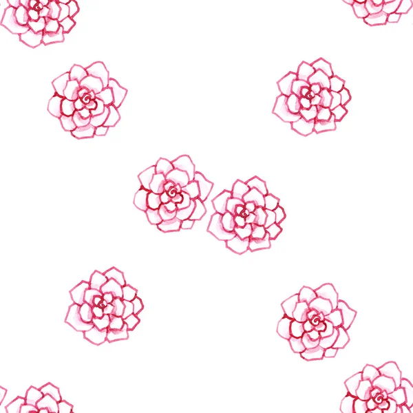 pink delicate watercolor outline flowers rose petals seamless pattern isolated on white background