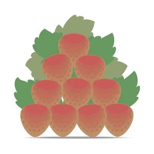 Sammansättningen av en pyramid av röda söta jordgubbar bär och gröna blad vektor — Stock vektor