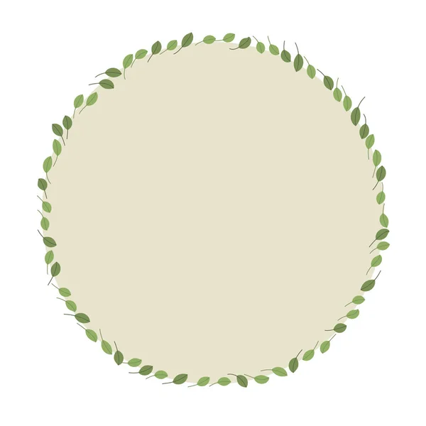 Corona de primavera delgada de pequeñas hojas verdes luz centro pastel beige vector — Vector de stock