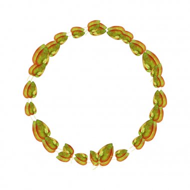 Beyaz arka plan üzerinde izole kırmızı boşanmalar ile parlak suluboya yeşil yaprakların basit Çift Kişilik çelenk