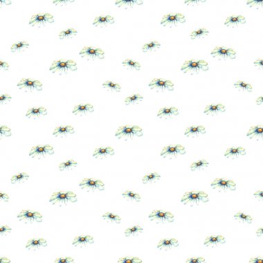 Sulu Boya Dikişsiz desen ışık beyaz papatya çiçek yaprakları mavi gölge yaz doğa doku arka plan beyaz bir arka plan üzerinde