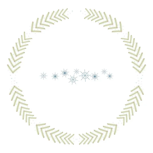 Corona de navidad brillante simple aislada de ramas y copos de nieve en una ilustración de vector de fondo blanco . — Vector de stock