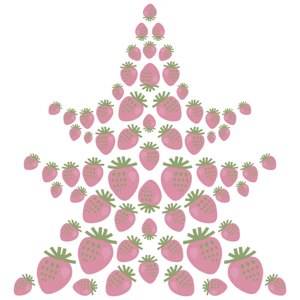 Composition in the form of a Christmas tree made of vector pink strawberry berries object isolated on a white background. — Stock Vector