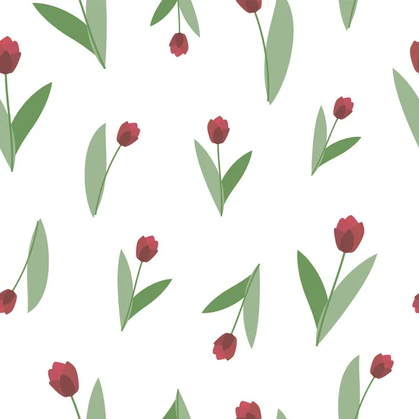 Patrón vectorial sin costuras con brillantes escarlata grandes objetos tulipanes simples aislados sobre fondo blanco . — Vector de stock