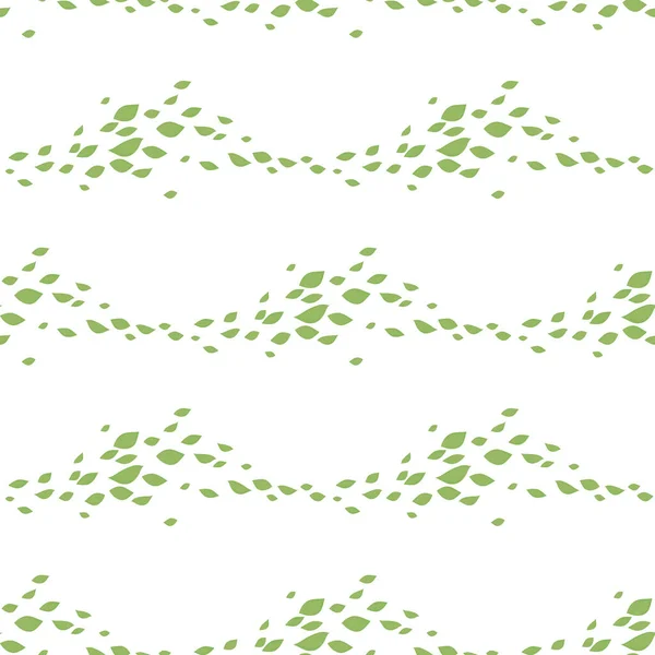 Seamless vector pattern with a composition of green flying leaves isolated on white background. — Stock Vector