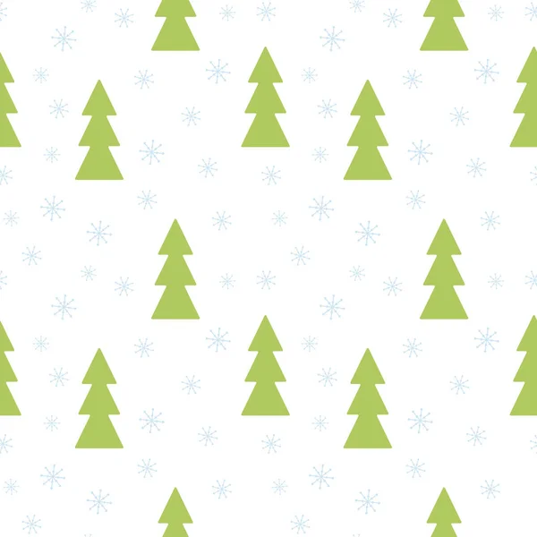 Mavi kar taneleri olan yeşil Noel ağaçlarıyla kusursuz, karlı bir zemin.. — Stok Vektör